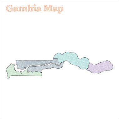 Gambiya handdrawn harita yarım yamalak ülke anahat Grand Gambiya Haritası iller ile vektör