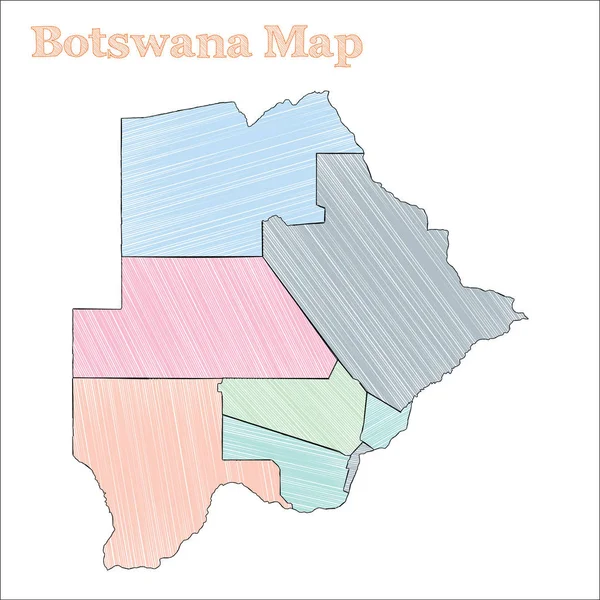 Mapa dibujado a mano de Botswana Esquema de país esquemático colorido Mapa fresco de Botswana con provincias Vector — Archivo Imágenes Vectoriales
