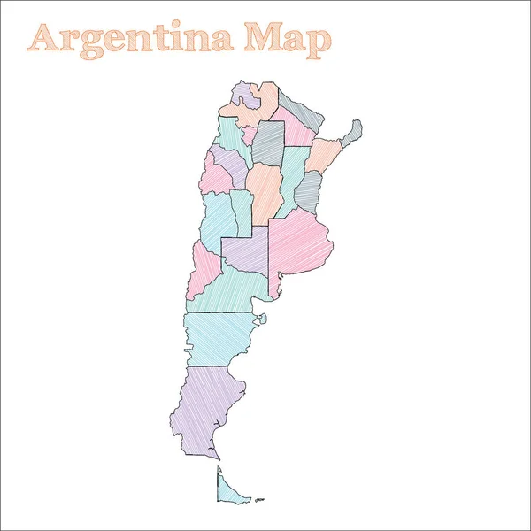 Argentina handdrawn map Colourful sketchy country outline Alluring Argentina map with provinces — Stock Vector