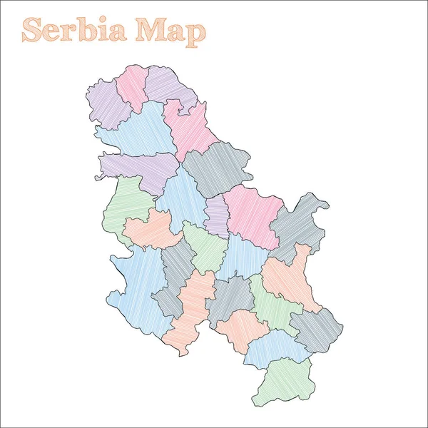 Сербія handdrawn карту барвисті схематичні країни структури чарівний Сербії карту з провінцій вектор — стоковий вектор