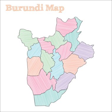 Burundi handdrawn harita yarım yamalak ülke anahat iller ile otantik Burundi Haritası