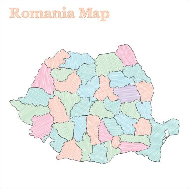 Romanya handdrawn harita yarım yamalak ülke anahat iller ile şaşırtıcı Romanya harita