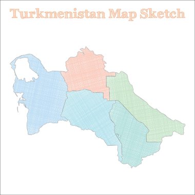 Türkmenistan Handdrawn ülke ilahi yarım yamalak Türkmenistan ile harita bölgeleri vektör harita