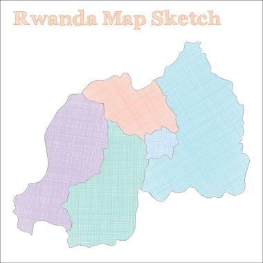 Ruanda Haritası Handdrawn ülke otantik yarım yamalak Ruanda ile harita bölgeleri vektör çizim