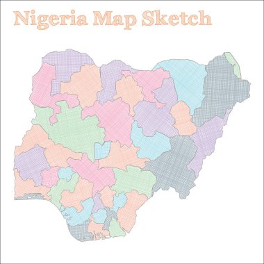 Nijerya Handdrawn ülke eğilimleri yarım yamalak Türkiye Haritası bölgeler vektör çizim ile göster
