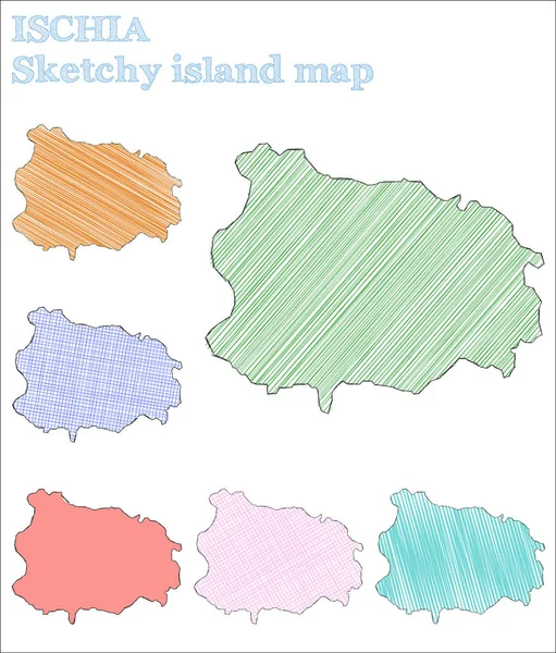 Ilha de Ischia esboçada Shapely mão desenhada esplêndido estilo infantil ilha, vetor de Ischia — Vetor de Stock
