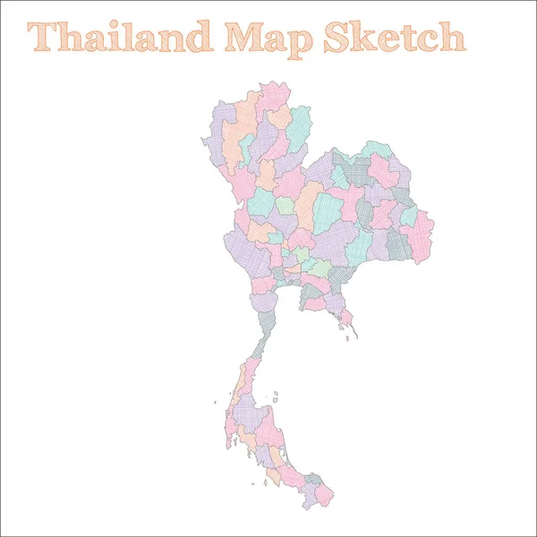 แผนที่ประเทศไทย ประเทศที่วาดด้วยมือ แผนที่ประเทศไทยที่ละเอียดอ่อนด้วยภูมิภาค ภาพเวกเตอร์ — ภาพเวกเตอร์สต็อก
