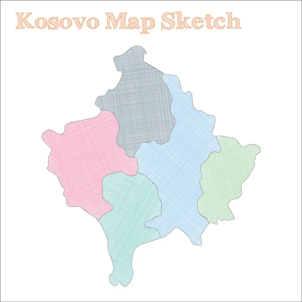 Mappa del Kosovo Paese disegnato a mano Superficie abbozzata Mappa del Kosovo con le regioni Illustrazione vettoriale — Vettoriale Stock