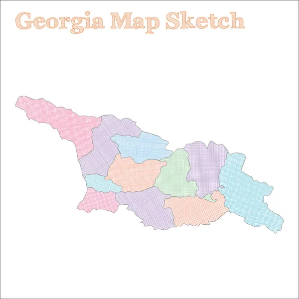 Georgienkarte handgezeichnet Land gut aussehende skizzenhafte Georgienkarte mit Regionen Vektorillustration — Stockvektor