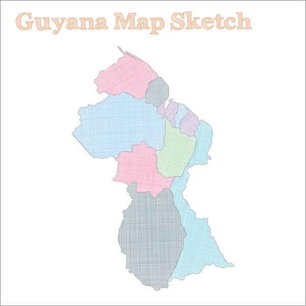 Gujana Mapa Handdrawn kraju niesamowitą szkicowy Gujana mapę z regionów ilustracja wektorowa — Wektor stockowy