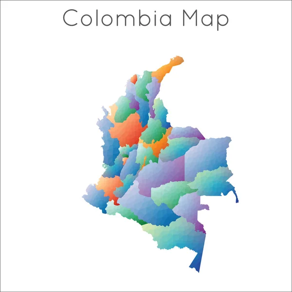 Low Poly mapa de Colombia Colombia geométrico mosaico poligonal mapa de estilo — Vector de stock