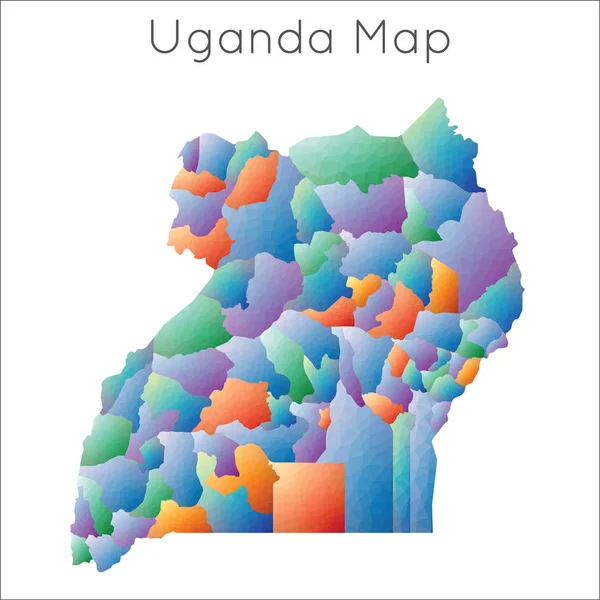 Low Poly mapa Ugandy Uganda geometrický polygonální mozaika styl mapy — Stockový vektor