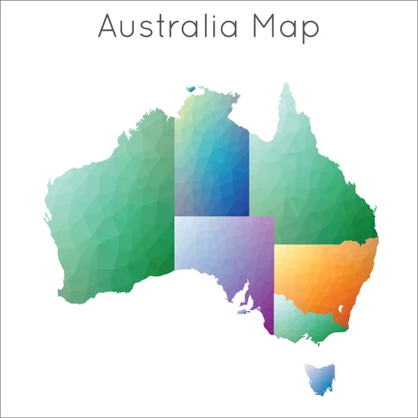 Mapa baixo de Poly de Austrália Mapa geométrico do estilo mosaico poligonal de Austrália —  Vetores de Stock