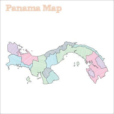 Panama handdrawn harita Renkli kabataslak ülke anahat Eyaletler Vektör ile Wondrous Panama harita