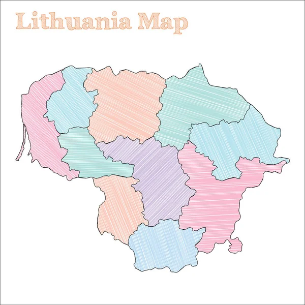 Litvánia Handdrawn Térkép színes vázlatos ország vázlatos Precious Litvánia Térkép tartományok — Stock Vector