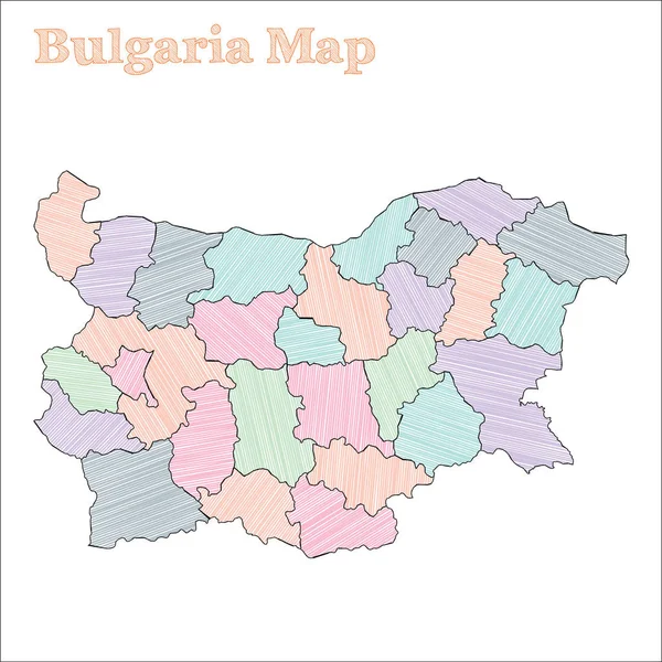 Bulgaria mappa disegnata a mano Colorato contorno paese abbozzato Bizzarro Bulgaria mappa con province — Vettoriale Stock