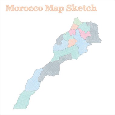 Bölgeler Vektör illüstrasyon ile Fas haritası Handdrawn ülke Radiant kabataslak Fas haritası