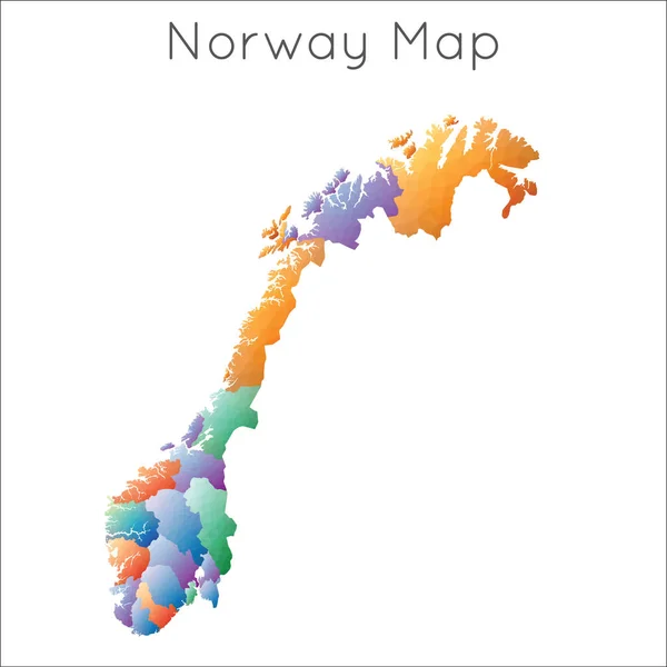 Mapa de baixa Poly da Noruega Mapa geométrico de mosaico poligonal —  Vetores de Stock