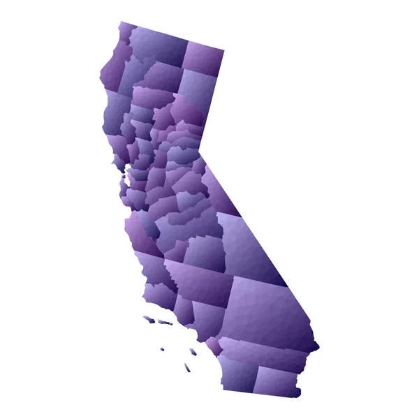 Carte de Californie Style géométrique nous état contour avec les comtés Illustration vectorielle violette séduisante — Image vectorielle