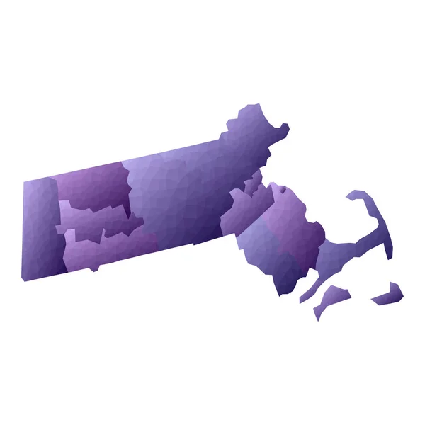 Massachusetts mapa estilo geométrico nosotros estado contorno con condados Impresionante vector violeta — Vector de stock