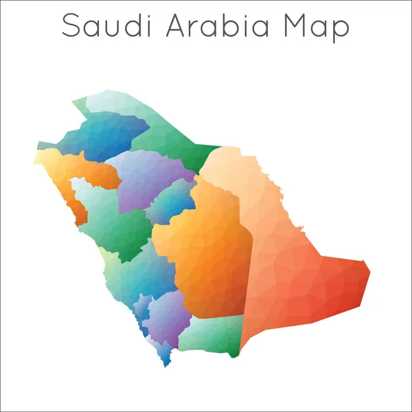 Low Poly mapa de Arabia Saudita Arabia Saudita geométrico mosaico poligonal mapa de estilo — Archivo Imágenes Vectoriales