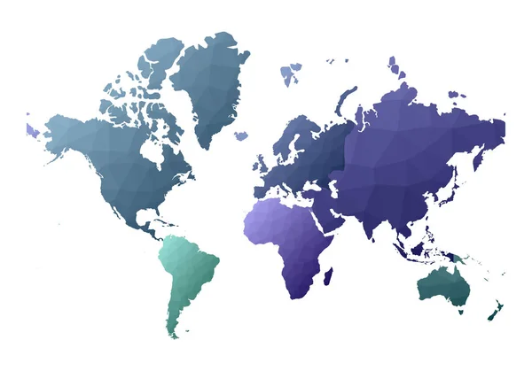 Mapa do mundo curioso baixo estilo poli continentes ilustração vetorial — Vetor de Stock