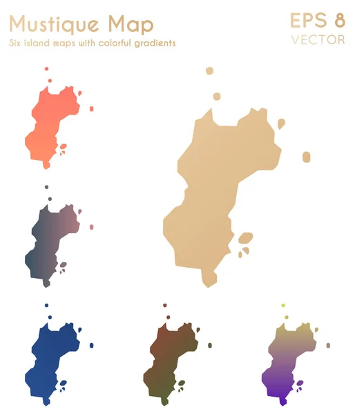 Mapa de Mustique com belos gradientes Conjunto atraente de mapas Mustique Vetor dramático —  Vetores de Stock