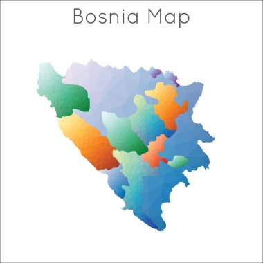 Bosna 'nın Düşük Yalan Makinesi haritası. Bosna geometrik çokgen, mozaik biçim haritası.