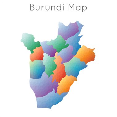 Burundi 'nin düşük polimerli haritası. Burundi geometrik çokgen, mozaik biçim haritası.