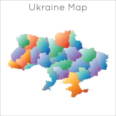 Ukrayna 'nın düşük polimerli haritası. Ukrayna geometrik çokgen, mozaik biçim haritası.