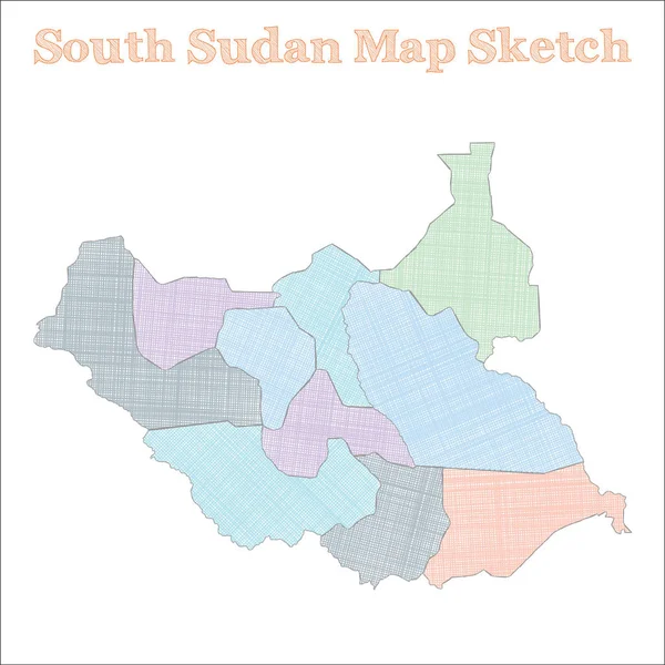 Zuid Soedan Kaart Handgetrokken Land Klassieke Schetsmatige Zuid Soedan Kaart — Stockvector