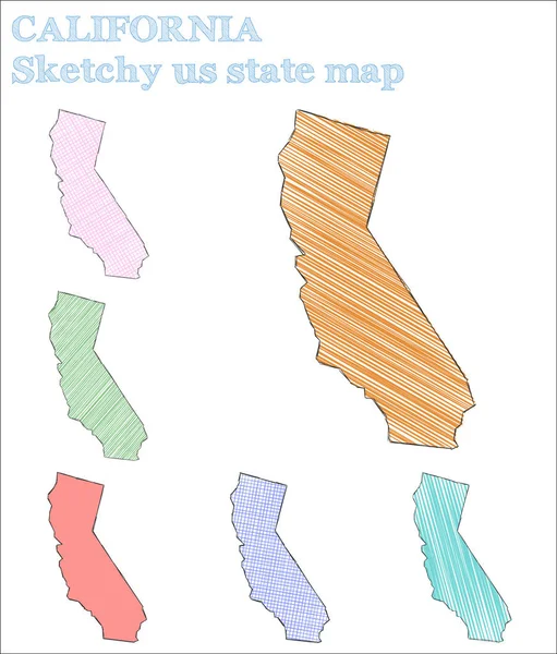 California Sketchy State Exceptional Hand Drawn State Imaginative Childish Style — Stock Vector