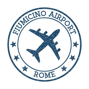 Fiumicino Havaalanı Roma logosu. Havaalanı pul vektör illüstrasyonu. Roma Havalimanı.