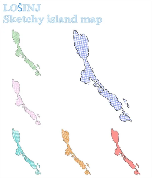 Losinj Sketchy Island Beauteous Hand Drawn Island Bizarre Childish Style — 스톡 벡터