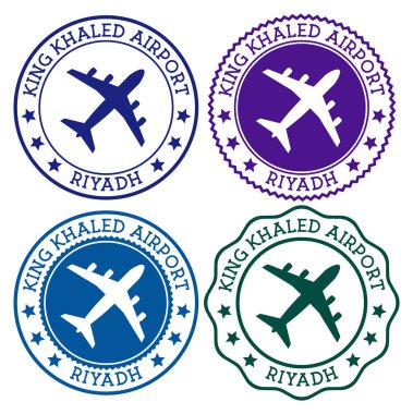 Kral Khaled Havaalanı Riyad. Riyad havaalanı logosu. Materyal renk paletinde düz pullar. Vektör illüstrasyonu.