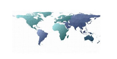 Dünya haritası vektörü. Eşkenar dikdörtgen projeksiyon. Popüler vektör illüstrasyonu.