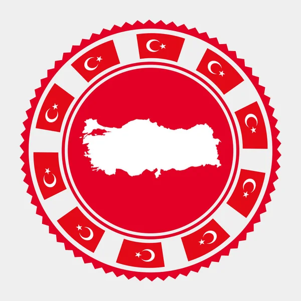 Truthahnflachmarke Rundes Logo Mit Landkarte Und Flagge Der Türkei Vektorillustration — Stockvektor