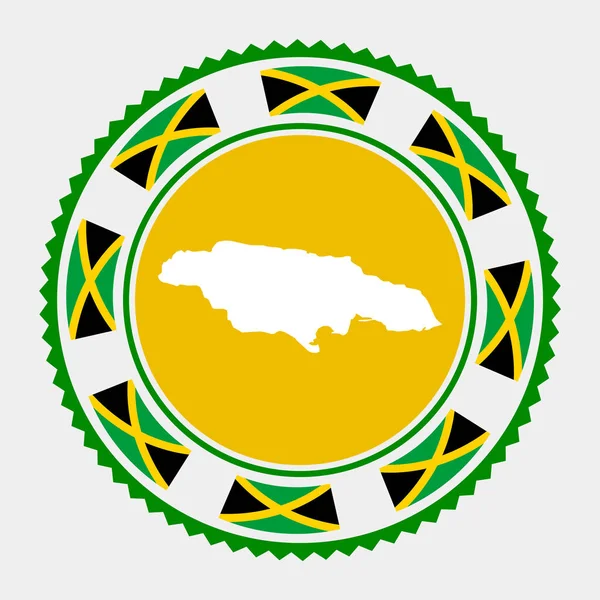 Timbre Plat Jamaïcain Logo Rond Avec Carte Drapeau Jamaïque Illustration — Image vectorielle