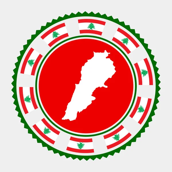 Libański Płaski Znaczek Okrągłe Logo Mapą Flagą Libanu Ilustracja Wektora — Wektor stockowy