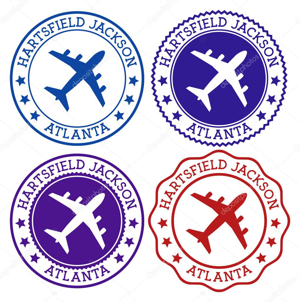 Hartsfield Jackson Atlanta. Atlanta airport logo. Flat stamps in material color palette. Vector illustration.