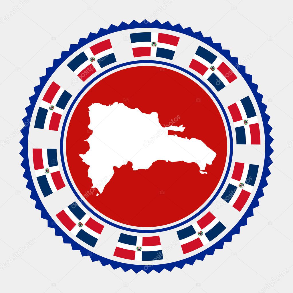 Dominicana flat stamp. Round logo with map and flag of Dominicana. Vector illustration.