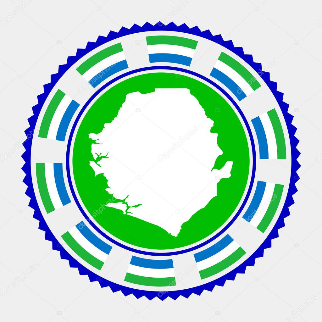 Sierra Leone flat stamp. Round logo with map and flag of Sierra Leone. Vector illustration.