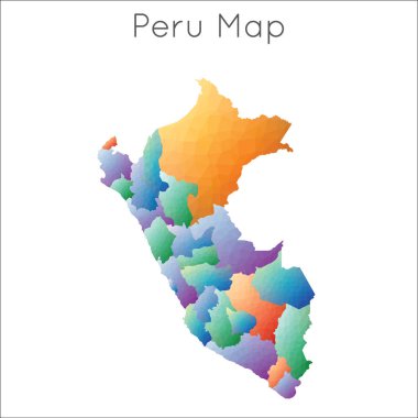 Peru 'nun düşük polimerli haritası. Peru geometrik çokgen, mozaik biçim haritası.