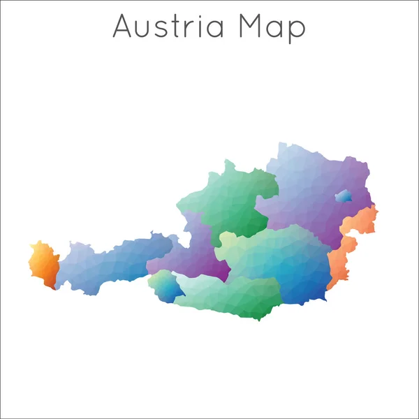 Низкая Полярная Карта Австрии Геометрическая Полигональ Австрии Карта Стиля Мозаики — стоковый вектор