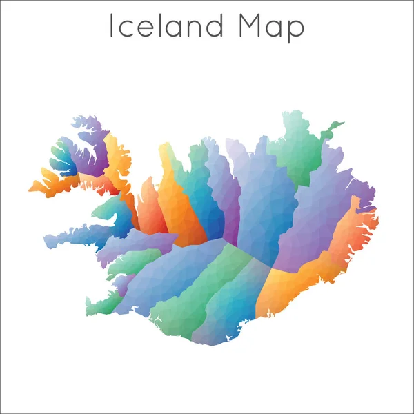 アイスランドの低保利地図 アイスランドの幾何学的多角形 モザイクスタイルの地図 — ストックベクタ