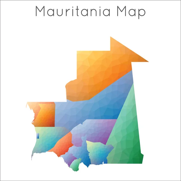 Low Poly Mapa Mauritania Mauritania Geométrico Poligonal Mapa Estilo Mosaico — Archivo Imágenes Vectoriales