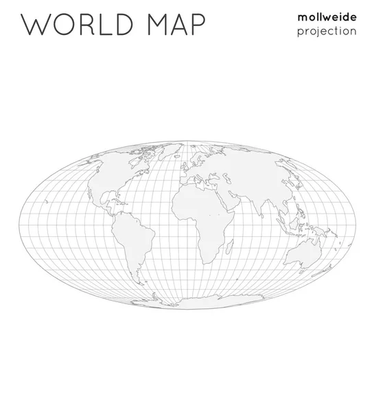 Världskarta Globe Mollweide Projektion Med Tacksamma Linjer Stil Redogör För — Stock vektor