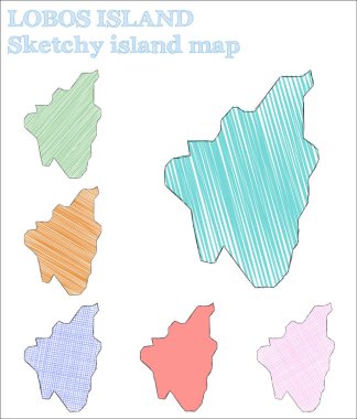 Lobos Adası yarım yamalak adası. Harika bir el çizimi ada. Çocuksu stil Lobos Adası vektör illüstrasyonunu cezbediyor.