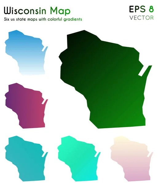Карта Висконсина с красивыми градиентами Красивый набор карт Висконсин Свежий вектор — стоковый вектор