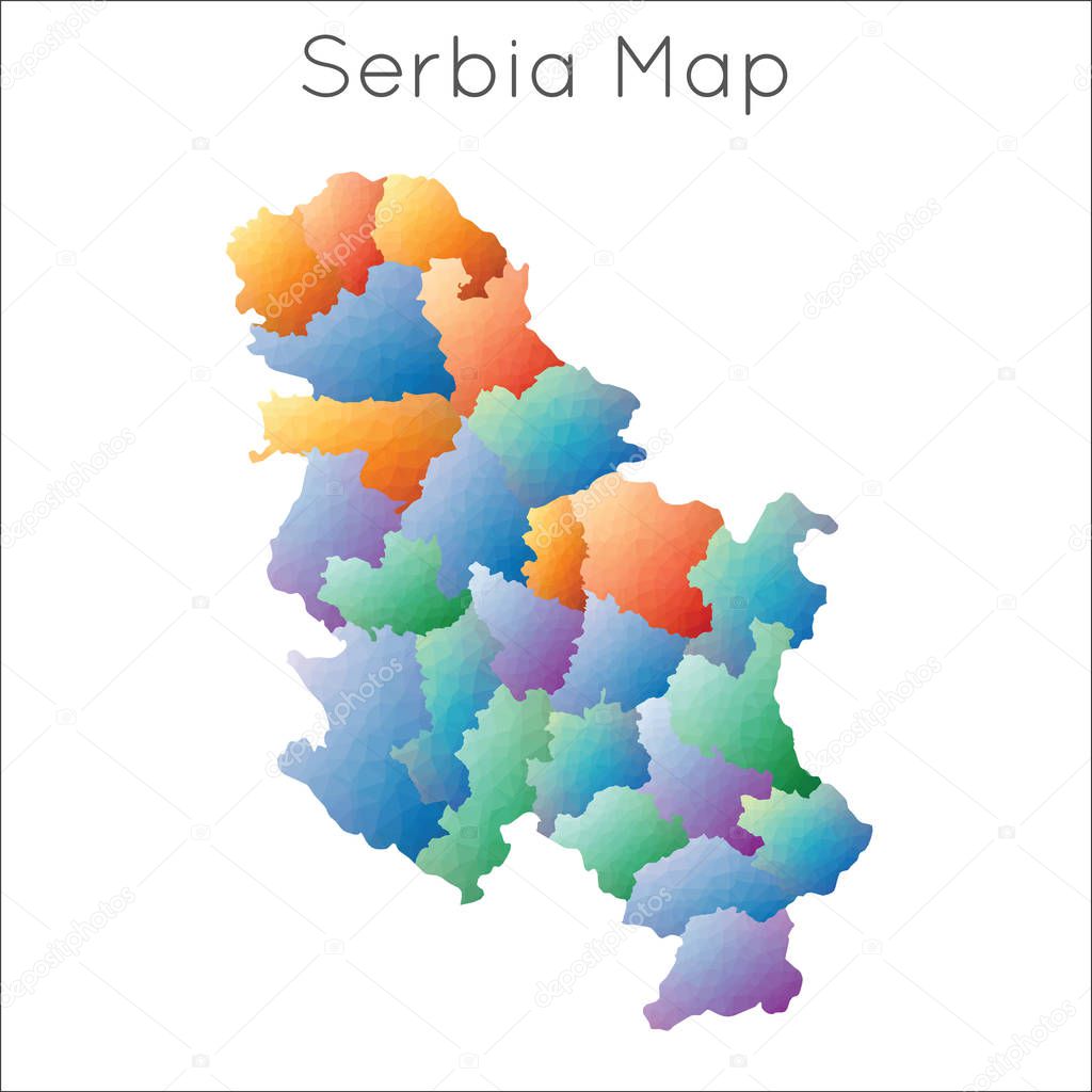Low Poly map of Serbia. Serbia geometric polygonal, mosaic style map.